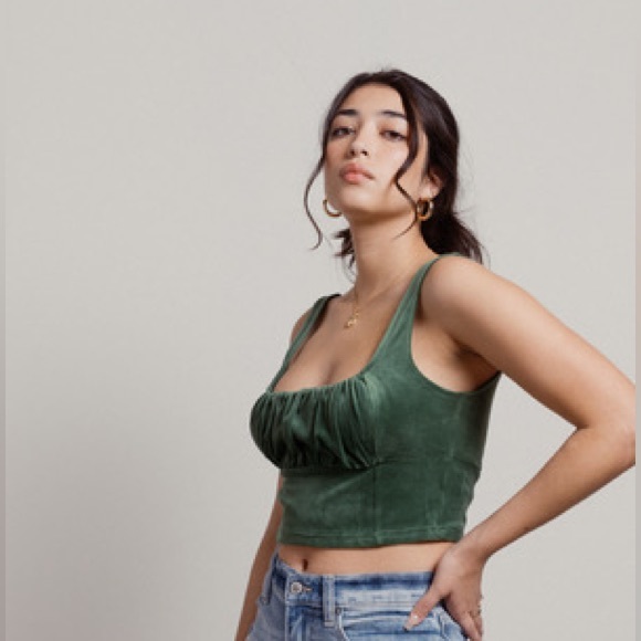 Tobi Tops - Tobi | Green Velvet Corset Bustier Ruched Crop Top
